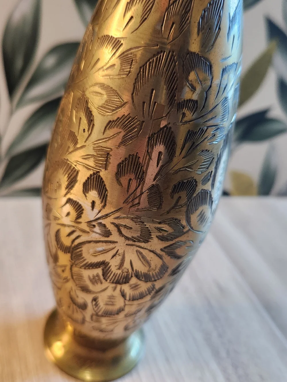 Vintage Ferba Brass Bud Vase Floral Etched Made in India 6